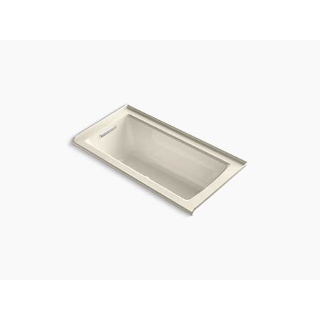 Kohler Archer 60" Drop In, Three Wall Alcove Acrylic Air Tub with Left Drain and Overflow - Comfort Depth Design Almond