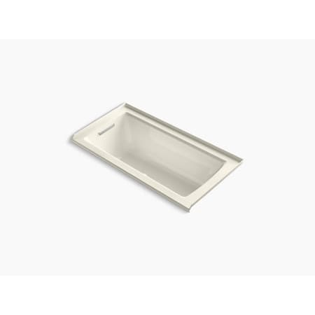 Kohler Archer 60" Drop In, Three Wall Alcove Acrylic Air Tub with Left Drain and Overflow - Comfort Depth Design Biscuit