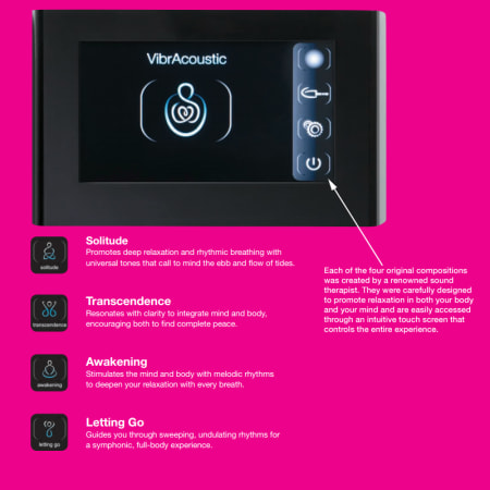 VibrAcoustic touchscreen interface with pre-programmed compostitions