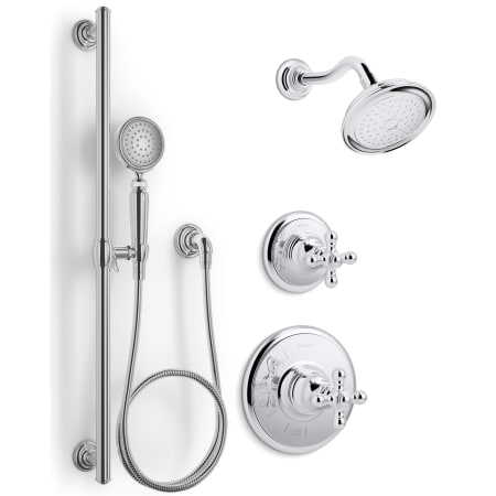 Kohler Artifacts Pressure Balanced Shower System with Shower Head, Hand Shower, Valve Trim, and Shower Arm Polished Chrome