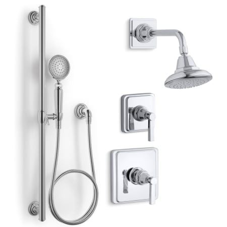 Kohler Pinstripe Pressure Balanced Shower System with Shower Head, Hand Shower, Valve Trim, and Shower Arm Polished Chrome