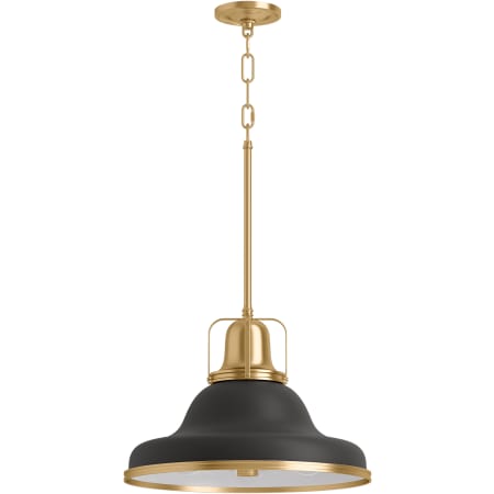 Kohler Lighting Hauksbee 18" Wide 1 Light Pendant with Domed Metal Shade Matte Black / Brushed Modern Brass