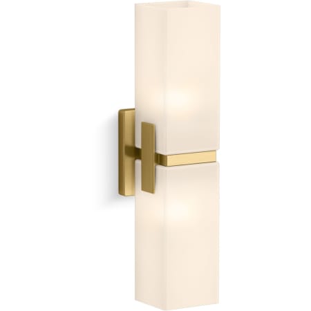 Kohler Lighting Honesty 2 Light 16" Tall Wall Sconce with Frosted Glass Shades Brushed Moderne Brass