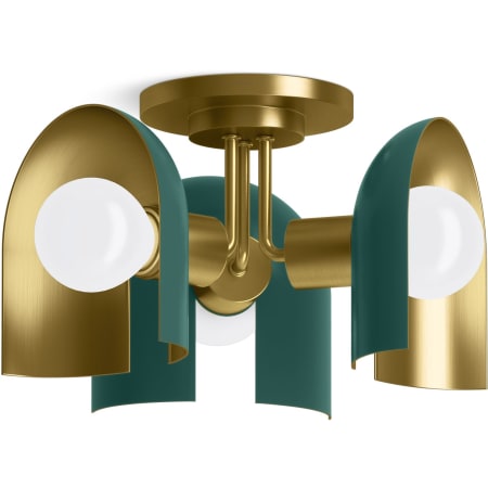 Kohler Lighting Jabot 3 Light 14" Wide Semi-Flush Ceiling Fixture Jade Brushed Moderne Brass