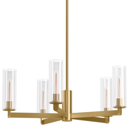 Kohler Lighting Crue 5 Light 26" Wide Chandelier with Clear Glass Shades Brushed Moderne Brass