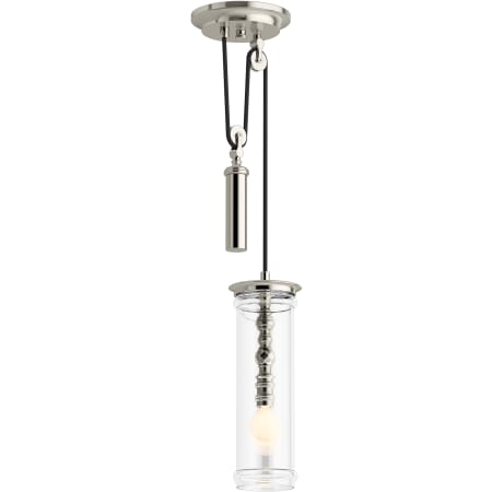Kohler Lighting Damask 13" Tall Single Light Clear Glass Adjustable Pulley Pendant Polished Nickel
