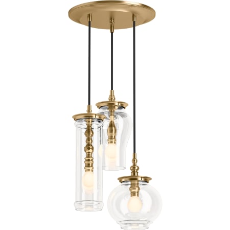 Kohler Lighting Damask 13" Tall 3 Light Clear Glass Pendant Cloud Modern Brushed Gold