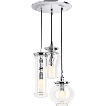 Kohler Lighting Damask 13" Tall 3 Light Clear Glass Pendant Cloud Polished Chrome