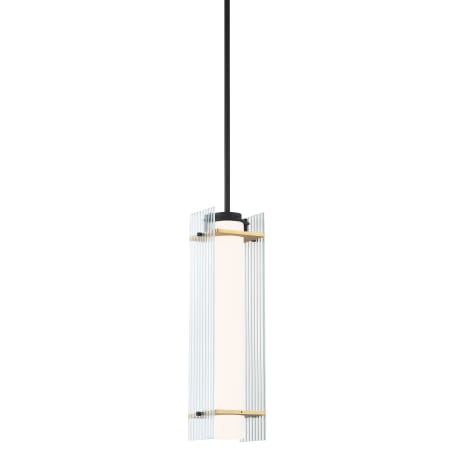 Kovacs Midnight Gold 6" Wide Integrated LED Mini Pendant with Etched White and Clear Ribbed Glass Shades Sand Coal / Honey Gold