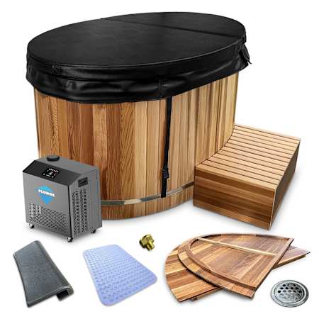 KPLUNGE Vinter 62" 2-Person Soaking Cedar Cold Plunge Ice Bath/Hot Tub with 1 HP Powerful Chiller and Heater Brown