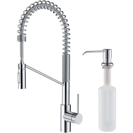 Kraus Oletto Pull-Down Spray Kitchen Faucet with Dual Function Spray Head - Includes Soap Dispenser and Escutcheon Plate Chrome
