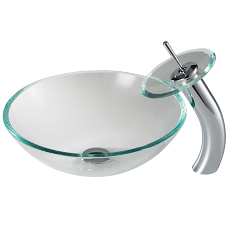 Kraus Bathroom Combo - 16-1/2" Clear Glass Vessel Bathroom Sink with Vessel Faucet, Pop-Up Drain, and Mounting Ring Chrome