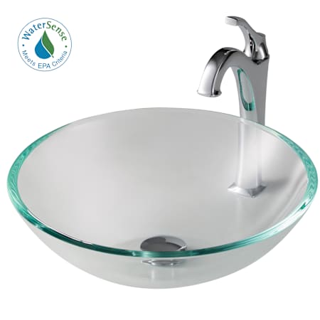 Kraus Arlo & Glass 16-1/2" Glass Vessel Bathroom Sink with 1.2 GPM Deck Mounted Bathroom Faucet and Pop-Up Drain Assembly Chrome