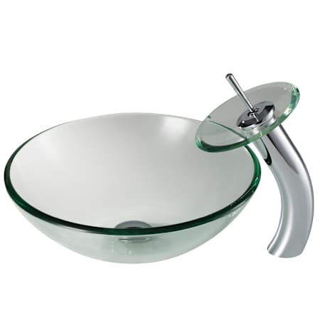 Kraus Bathroom Combo - 16-1/2" Clear Glass Vessel Bathroom Sink with Vessel Faucet, Pop-Up Drain, and Mounting Ring Chrome