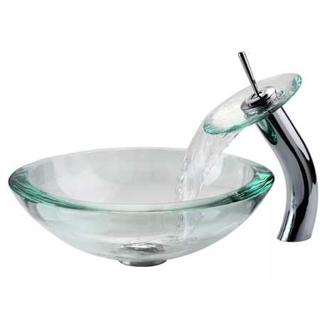 Kraus Bathroom Combo - 17" Clear Glass Vessel Bathroom Sink with Vessel Faucet, Pop-Up Drain, and Mounting Ring Chrome