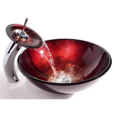 Kraus Galaxy Red Bathroom Combo - 16-1/2" Irruption Red Glass Vessel Bathroom Sink with Vessel Faucet, Pop-Up Drain, and Mounting Ring Chrome