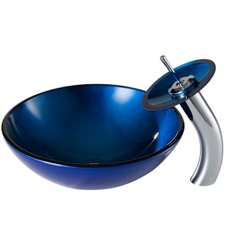 Kraus Galaxy Blue Bathroom Combo - 16-1/2" Irruption Blue Glass Vessel Bathroom Sink with Vessel Faucet, Pop-Up Drain, and Mounting Ring Chrome