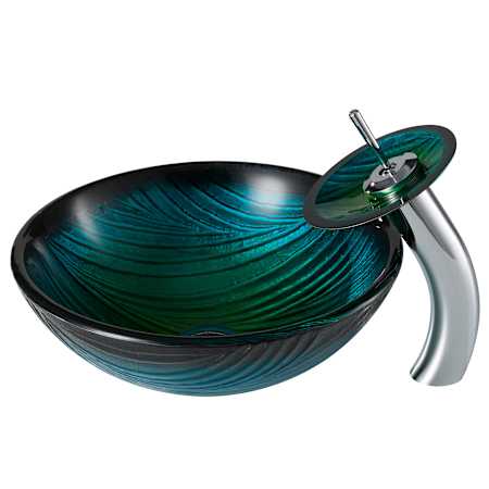Kraus Bathroom Combo - 17" Nei Glass Vessel Bathroom Sink with Vessel Faucet, Pop-Up Drain and Mounting Ring Chrome