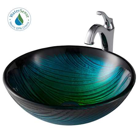 Kraus Arlo & Glass 17" Glass Vessel Bathroom Sink with 1.2 GPM Deck Mounted Bathroom Faucet and Pop-Up Drain Assembly Chrome