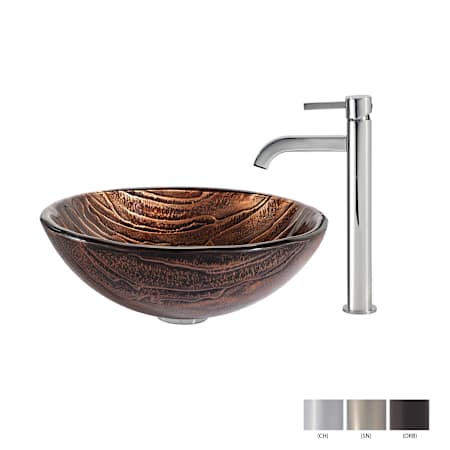 Kraus Bathroom Combo - 17" Gaia Glass Vessel Bathroom Sink with Vessel Faucet, Pop-Up Drain and Mounting Ring Chrome