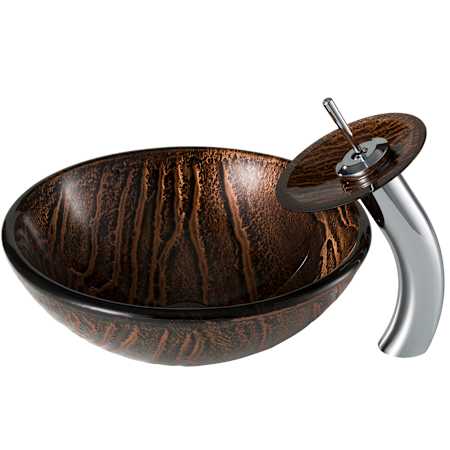 Kraus Bathroom Combo - 17" Gaia Glass Vessel Bathroom Sink with Vessel Faucet, Pop-Up Drain and Mounting Ring Chrome