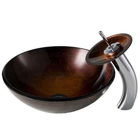 Kraus Bathroom Combo - 16-1/2" Copper Illusion Glass Vessel Bathroom Sink with Vessel Faucet, Pop-Up Drain, and Mounting Ring Chrome