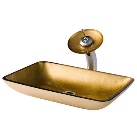 Kraus Bathroom Combo - 21-7/8" Golden Pearl Glass Vessel Bathroom Sink with Vessel Faucet, Pop-Up Drain Chrome