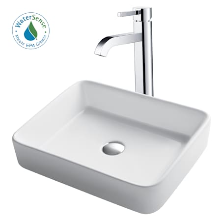 Kraus White Ceramic Bathroom Combo - 18-3/4" Ceramic Vessel Bathroom Sink With Vessel Faucet, Pop-Up Drain Chrome