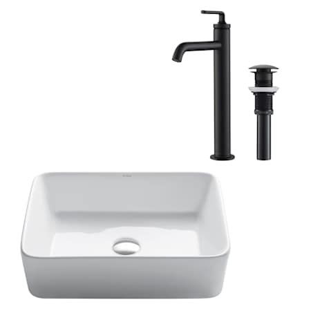Kraus Elavo 19-1/4" Vitreous China Bathroom Sink with 1.2 GPM Deck Mounted Bathroom Faucet and Pop-Up Drain Assembly Matte Black
