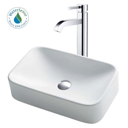 Kraus White Ceramic Bathroom Combo - 19-1/4" Ceramic Vessel Bathroom Sink With Vessel Faucet, Pop-Up Drain Chrome