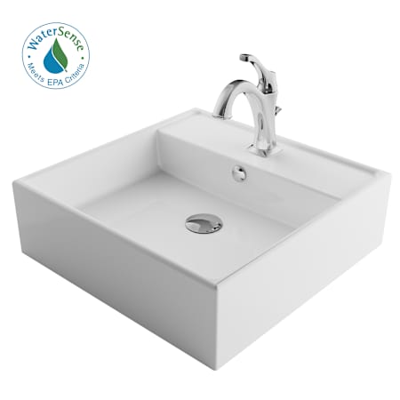 Kraus Elavo and Arlo 18-1/2" Vitreous China Vessel Bathroom Sink with 1.2 GPM Deck Mounted Bathroom Faucet and Pop-Up Drain Assembly Chrome