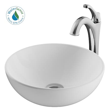 Kraus Elavo and Arlo 13-11/16" Vitreous China Vessel Bathroom Sink with 1.2 GPM Deck Mounted Bathroom Faucet and Push Button Drain Assembly Chrome