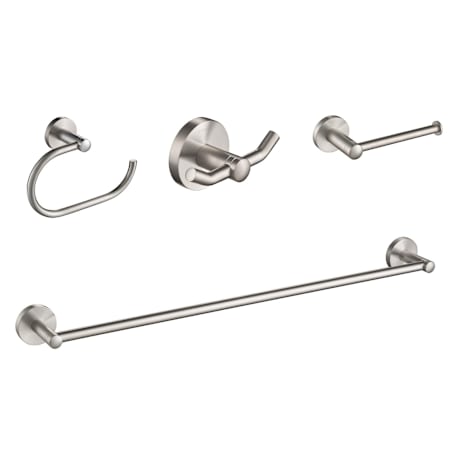 Kraus Elie 4-Piece Bathroom Package with 24" Towel Bar, Robe Hook, Towel Ring, and Toilet Paper Holder Brushed Nickel