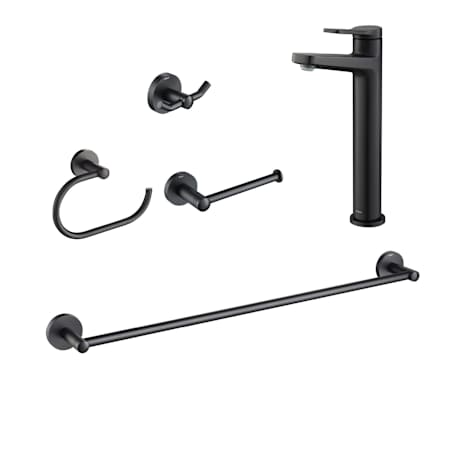 Kraus Indy 1.2 GPM Vessel Single Hole Bathroom Faucet Package with Bath Hardware Matte Black