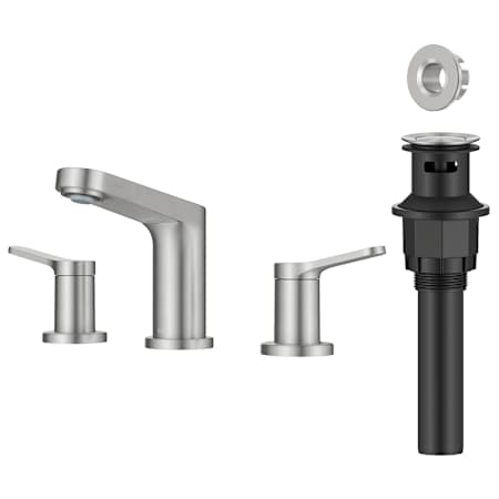 Kraus Indy 1.2 GPM Widespread Bathroom Faucet with Pop-Up Drain Assembly and Overflow Cap Spot Free Brushed Nickel