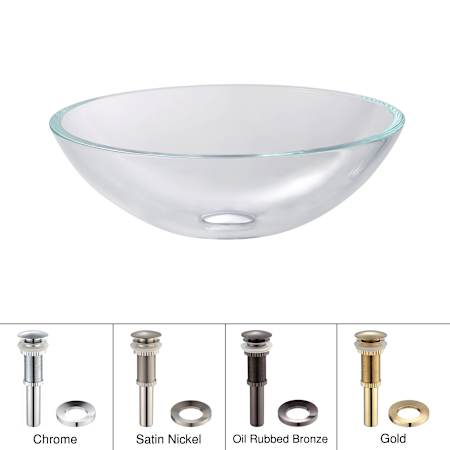 Kraus 16-1/2" Clear Glass Vessel Bathroom Sink - Includes Pop-Up Drain and Mounting Ring Chrome