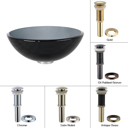 Kraus 14" Clear Black Glass Vessel Bathroom Sink - Includes Pop-Up Drain and Mounting Ring Satin Nickel