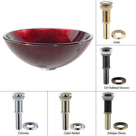 Kraus Galaxy Red 16-1/2" Irruption Red Glass Vessel Bathroom Sink - Includes Pop-Up Drain and Mounting Ring Chrome