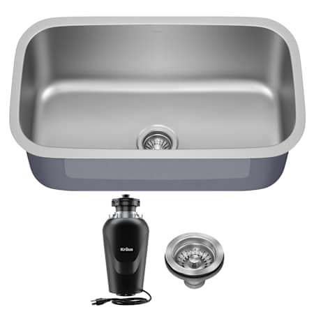Kraus Premier 31 1/2” Undermount Single Bowl 18-Gauge Stainless Steel Kitchen Sink with WasteGuard Continuous Feed Garbage Disposal Stainless Steel