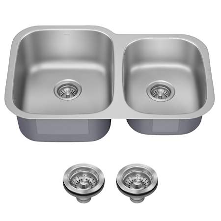 Kraus Premier 32” Undermount 60/40 Double Bowl 18-Gauge Stainless Steel Kitchen Sink with Basket Strainers Stainless Steel