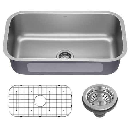 Kraus Premier Kitchen 32-3/8" Undermount Single Basin Stainless Steel Kitchen Sink with Basin Rack and Basket Strainer Stainless Steel