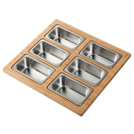 Kraus Kore Workstation Kitchen Sink Serving Board Set with Rectangular Stainless Steel Bowls Bamboo
