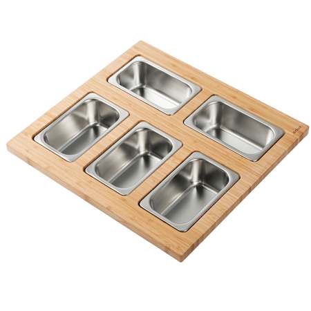 Kraus Kore Workstation Kitchen Sink Serving Board Set with Rectangular Stainless Steel Bowls Bamboo