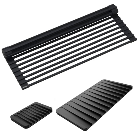 Kraus Roll Up Dish Drying Rack with Self-Draining Silicone Dish Drying Mat and Silicone Soap Dish Holder Black