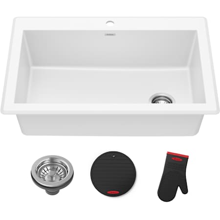 Kraus Forteza 33" Undermount Single Basin Quartz Composite Kitchen Sink with Basket Strainer White