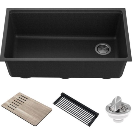Kraus Bellucci 32" Undermount Single Basin Granite Composite Kitchen Sink with Basket Strainer, Cutting Board, and Drain Board Matte Black