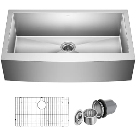 Kraus Standart PRO 35-7/8" Single Basin 16 Gauge Stainless Steel Kitchen Sink for Farmhouse Installations with Apron Front - Basin Rack and Basket Strainer Included Stainless Steel