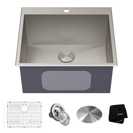 Kraus Standart PRO 25" Drop-In Single Basin Stainless Steel Utility Sink with Basin Rack and Basket Strainer Stainless Steel