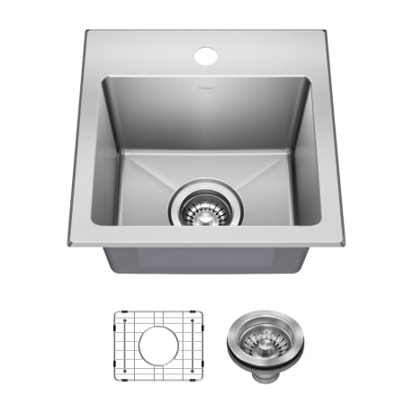 Kraus Fairlane 15" Drop In Single Basin Stainless Steel Bar Sink with Basin Rack and Basket Strainer Stainless Steel