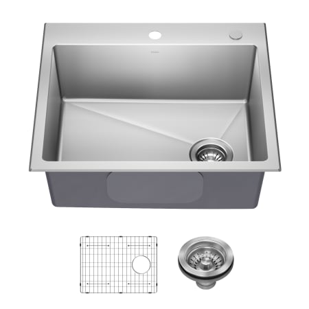 Kraus Fairlane 25" Drop In Single Basin Stainless Steel Kitchen Sink with Basin Rack and Basket Strainer Stainless Steel